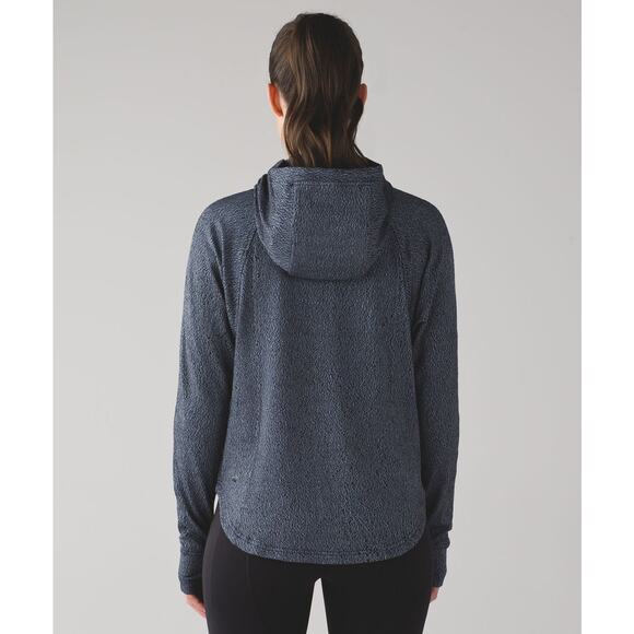 Lululemon Pick Up The Pace Long Sleeve Hoodie Blue Denim Luon Jacquard Size 10 - Picture 9 of 11